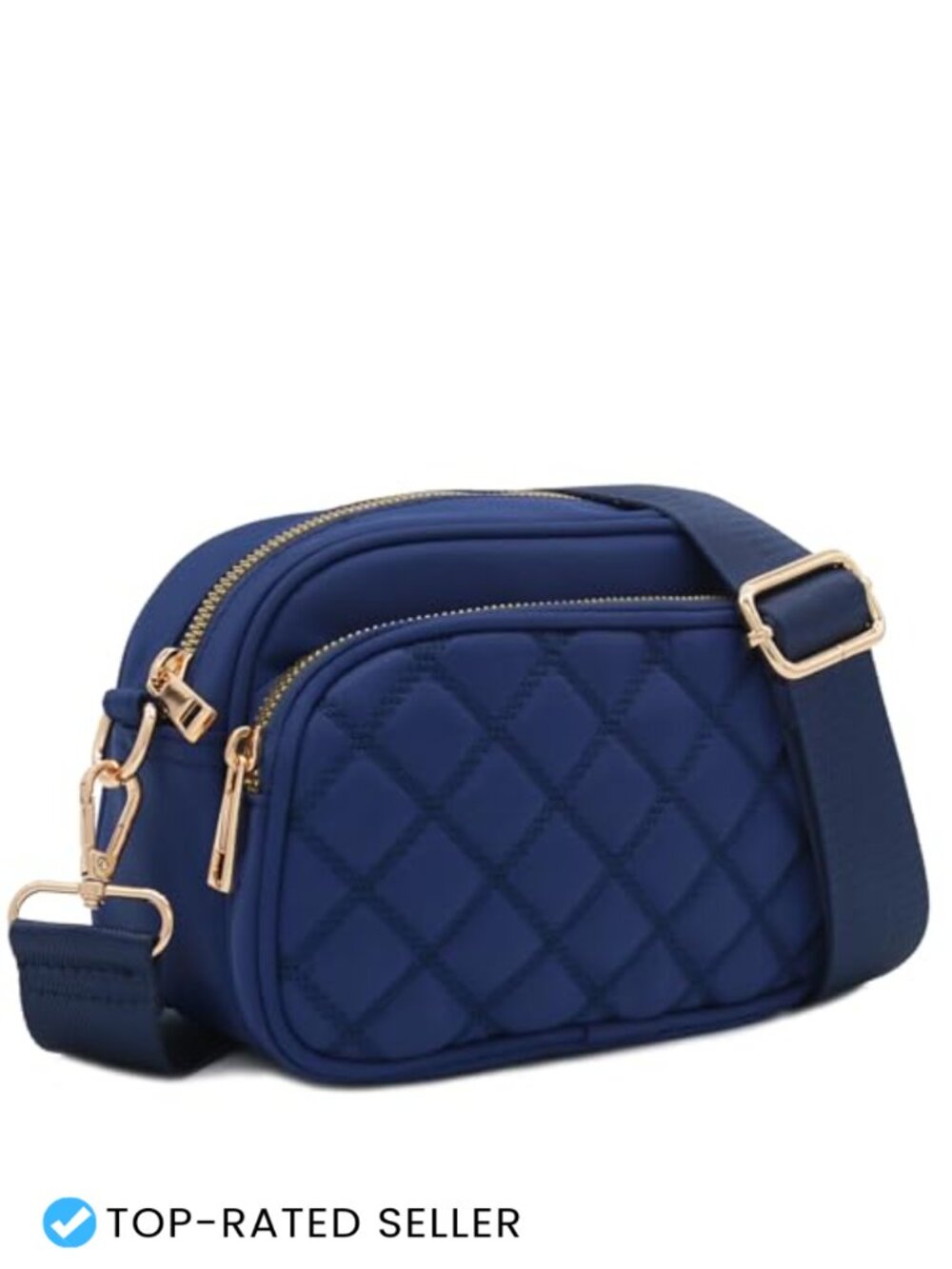 Quilted Nylon Crossbody Bag Wide Strap Adjustable Zipper Pockets Messenger